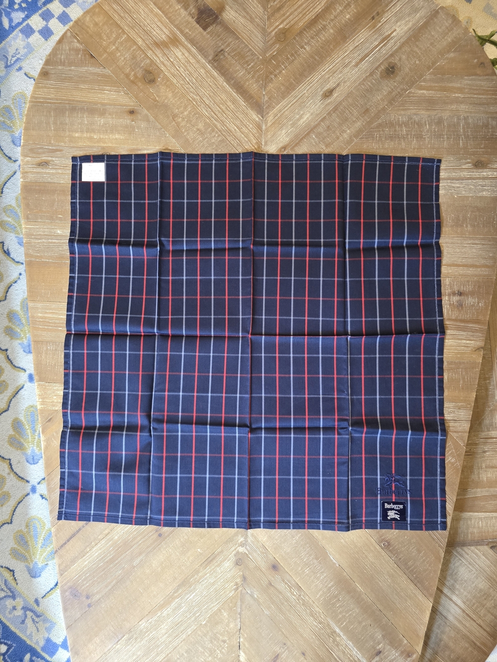 NWT Vintage Burberrys Handkerchief Pocket Square Navy Plaid Authentic COA